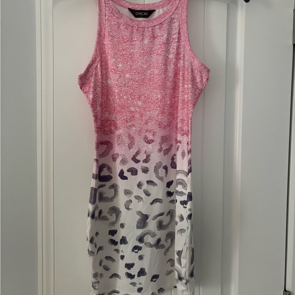CHIC ME Pink Ombre Leopard Print Sleeveless Midi Dress